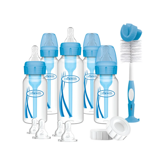 Set Promotional Accesorii si Biberoane Anti-colici cu Gat Ingust PP "Options Plus"Albastru