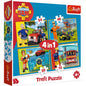 Set puzzle 4 in 1 Trefl Fireman Sam, Pompierul Sam in ajutor, 1x35 piese, 1x48 piese, 1x54 piese, 1x70 piese