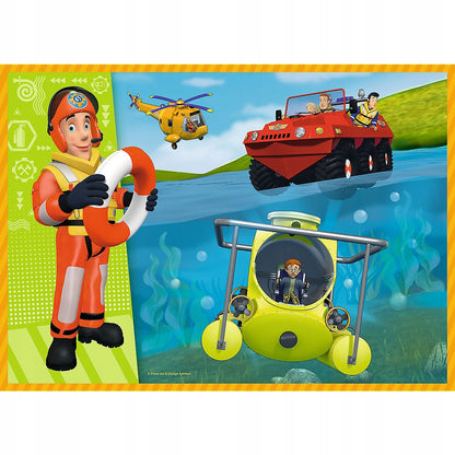 Set puzzle 4 in 1 Trefl Fireman Sam, Pompierul Sam in ajutor, 1x35 piese, 1x48 piese, 1x54 piese, 1x70 piese