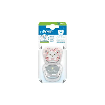 Suzeta PreVent, 0-6 luni, Imprimata "Animal Face", 2pack, fete