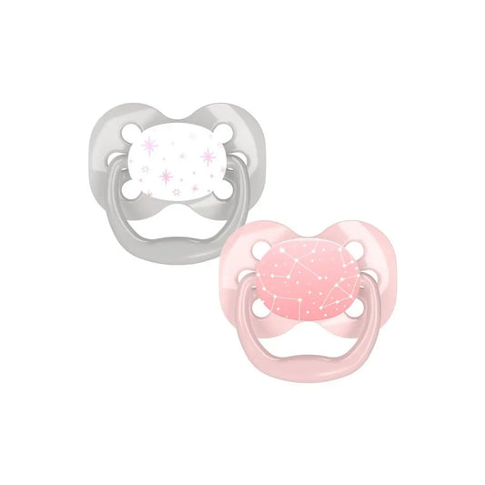 Suzeta silicon "Advantage" cu capac, nivel 1 (0-6 luni), fetite (2 pack)