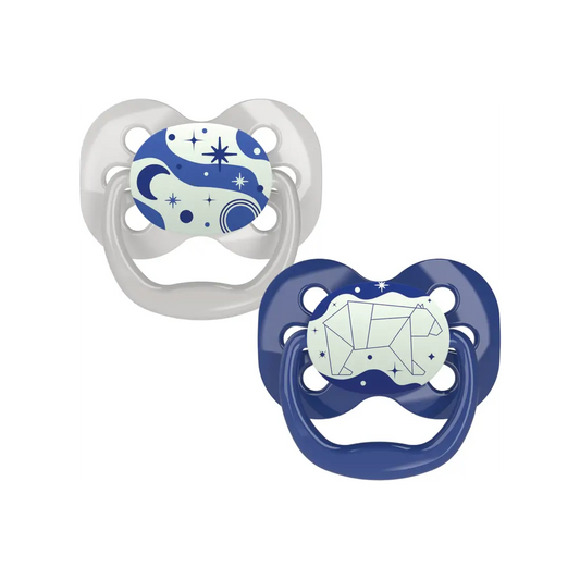 Suzeta silicon "Advantage" cu capac, nivel 1 (0-6 luni), culori fosforescente ptr. baieti (2 pack)