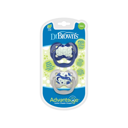 Suzeta silicon "Advantage" cu capac, nivel 1 (0-6 luni), culori fosforescente ptr. baieti (2 pack)