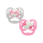 Suzeta silicon "Advantage" cu capac, nivel 1 (0-6 luni), culori fosforescente ptr. fetite (2 pack)