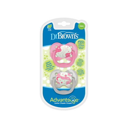 Suzeta silicon "Advantage" cu capac, nivel 1 (0-6 luni), culori fosforescente ptr. fetite (2 pack)