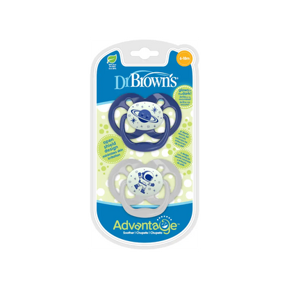 Suzeta silicon "Advantage" cu capac, nivel 2 (6-18 luni), culori fosforescente ptr. baieti (2 pack)