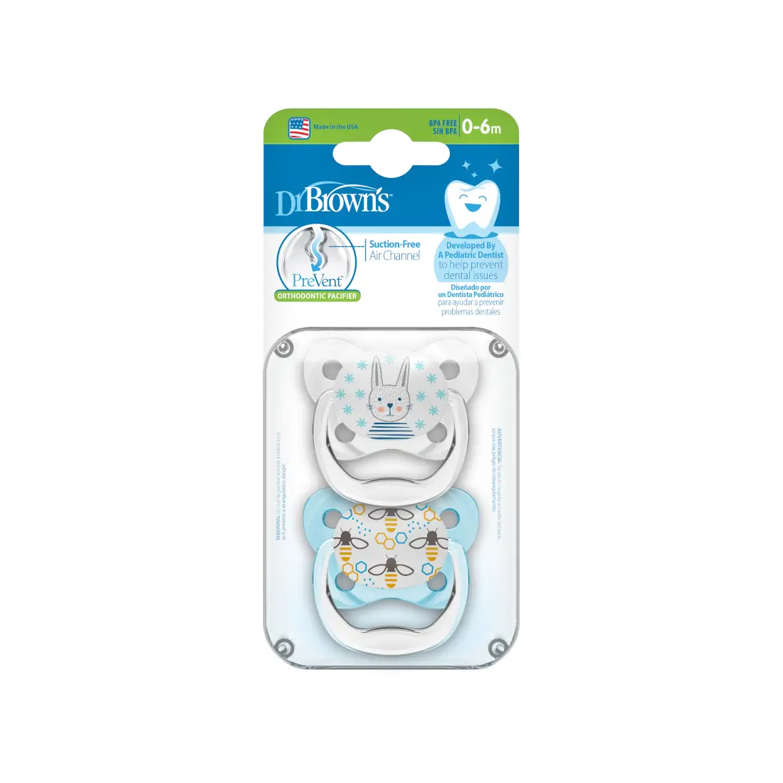 Suzeta Silicon PreVent 0-6 luni, Design Fluture, albastra (2 pack)