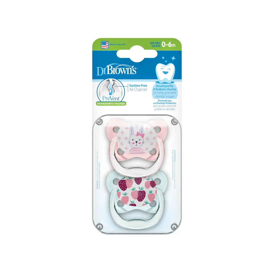 Suzeta Silicon PreVent 0-6 luni, Design Fluture, roz (2 pack)