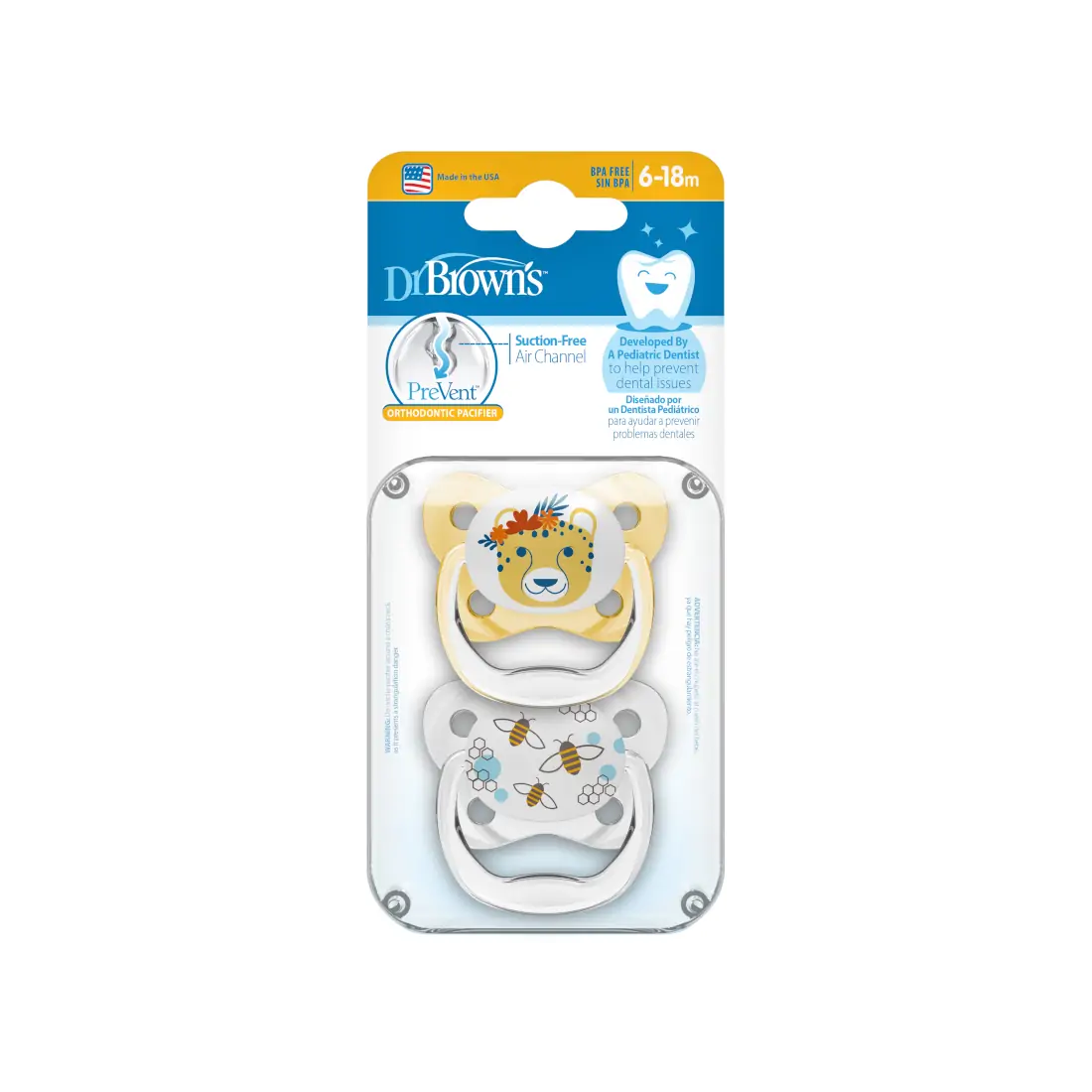 Suzeta Silicon PreVent 6-18 luni, Design Fluture, pentru fetite(2 pack)