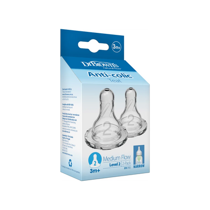 Tetine din silicon pentru biberoane cu gat ingust nivel 2 (3-6 luni) (2 pack)