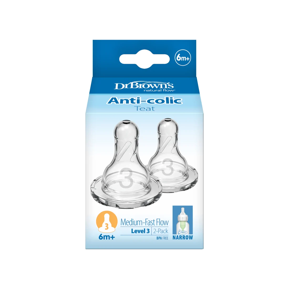 Tetine din silicon pentru biberoane cu gat ingust nivel 3 (6 luni+) (2 pack)