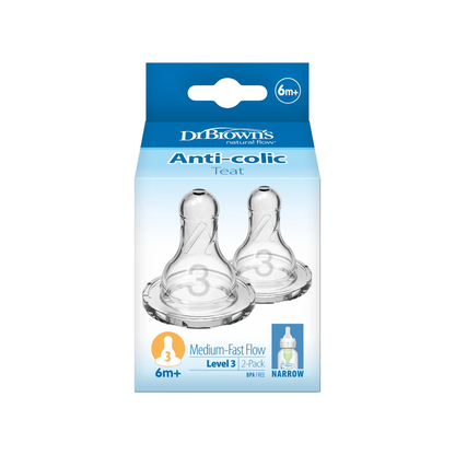 Tetine din silicon pentru biberoane cu gat ingust nivel 3 (6 luni+) (2 pack)