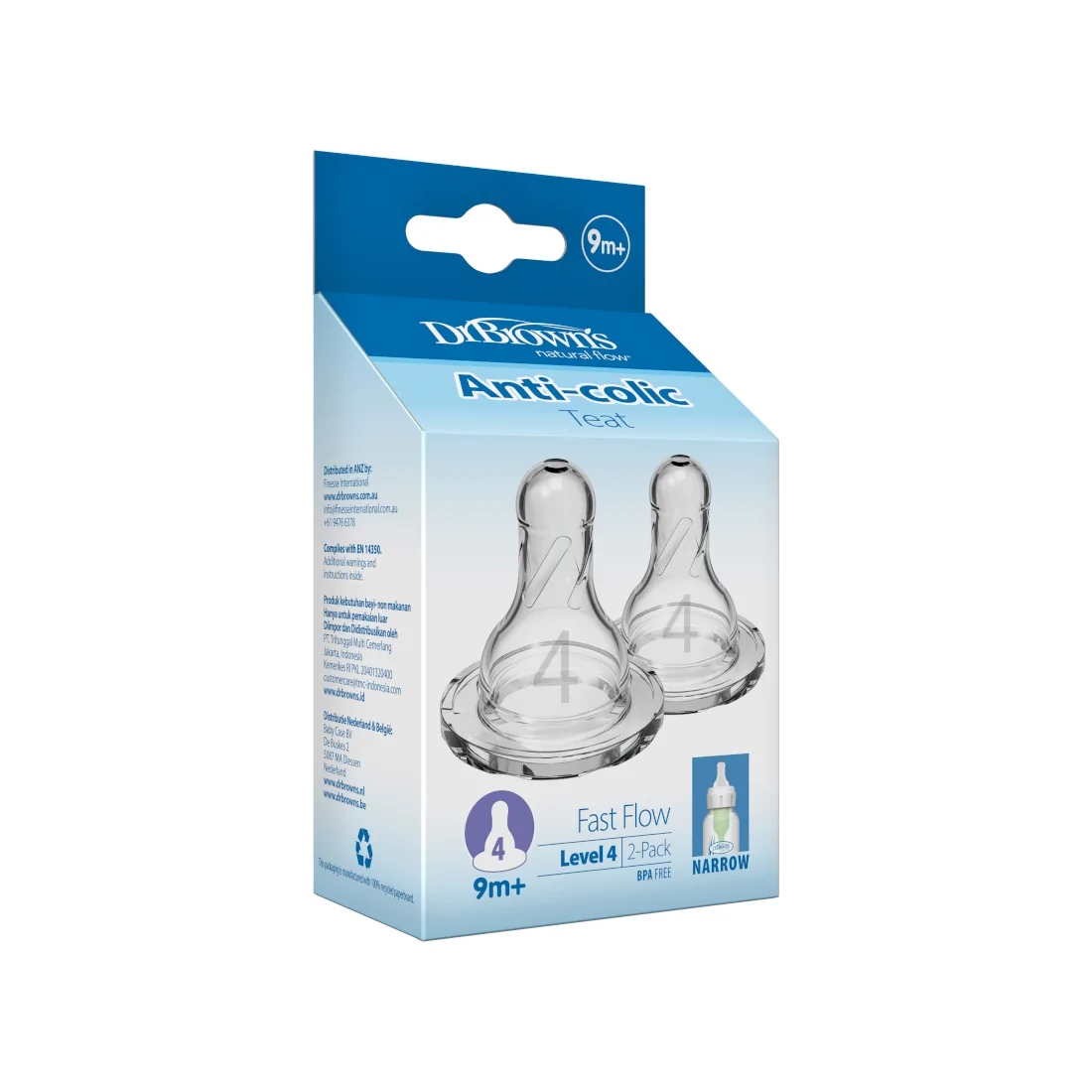 Tetine din silicon pentru biberoane cu gat ingust nivel 4 (9 luni+) (2 pack)