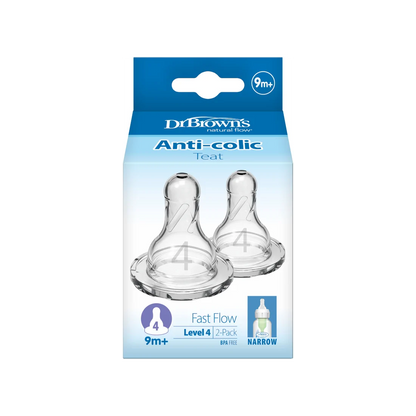 Tetine din silicon pentru biberoane cu gat ingust nivel 4 (9 luni+) (2 pack)